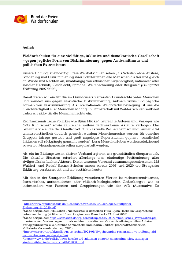 Vorschau auf das PDF des Aufrufs für Demokratie vom Januar 2024